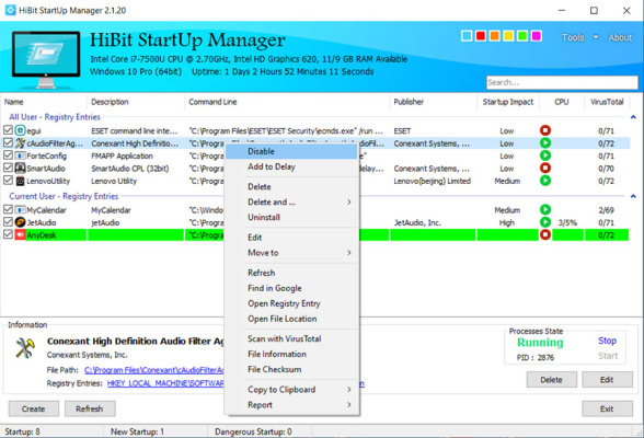 HiBit Startup Manager 管理 Windows 启动时自动加载的所有应用程序的列表